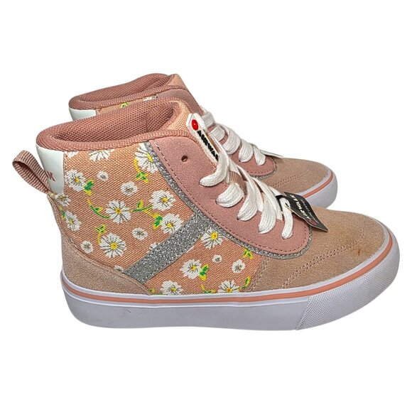 Airwalk Canvas High Top Skate Sneakers Little Girl Size 1 Lace-Up Floral Peach - Picture 2 of 7